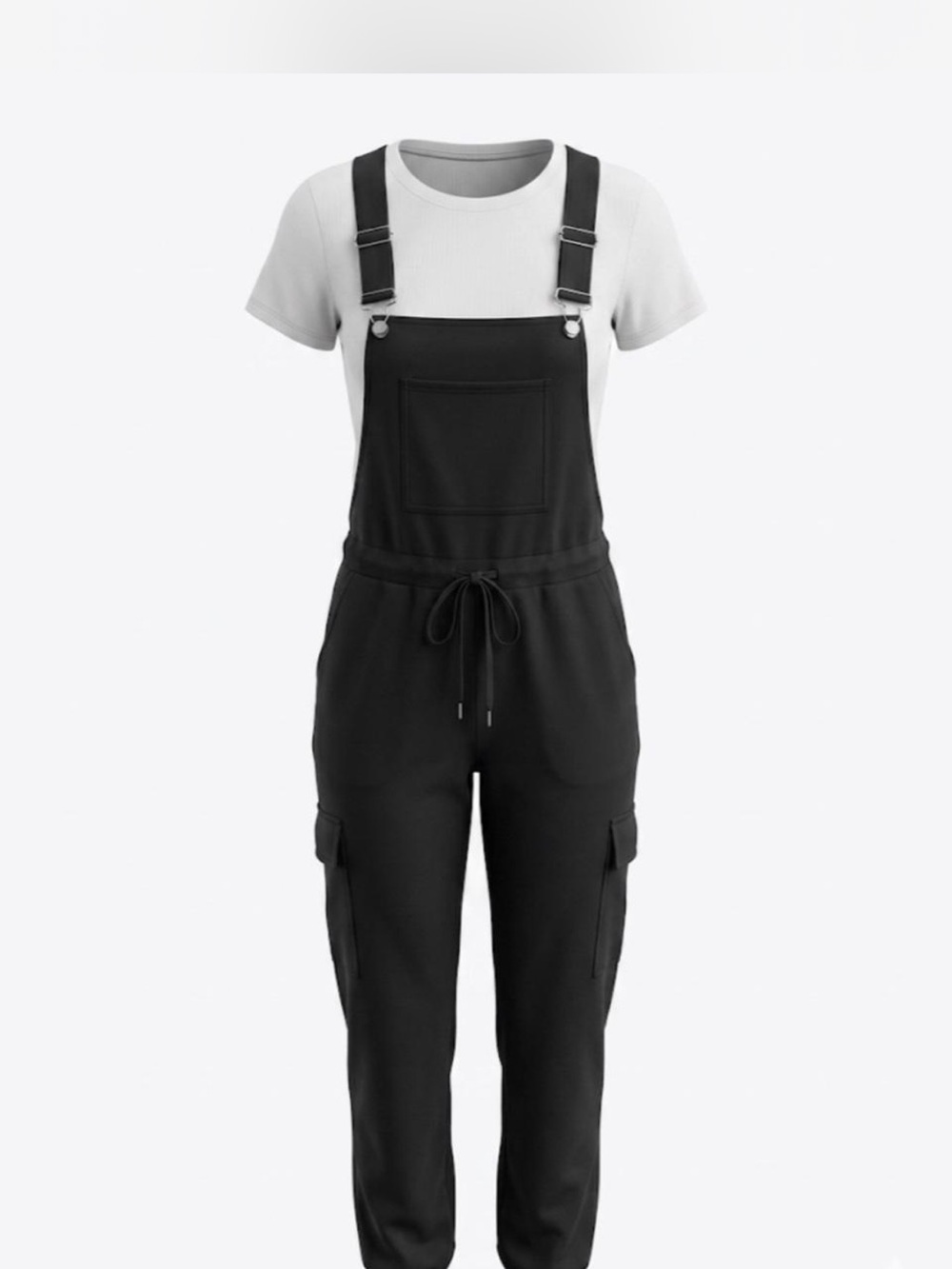 Black denim Drawstring Cargo stretchy Overall joggers for Women